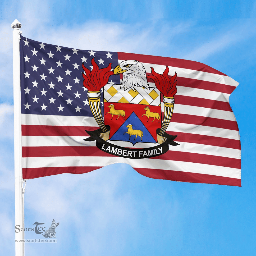 ScotsTee Shop American Lambert Coat of Arms on American Flag U.S. Flag