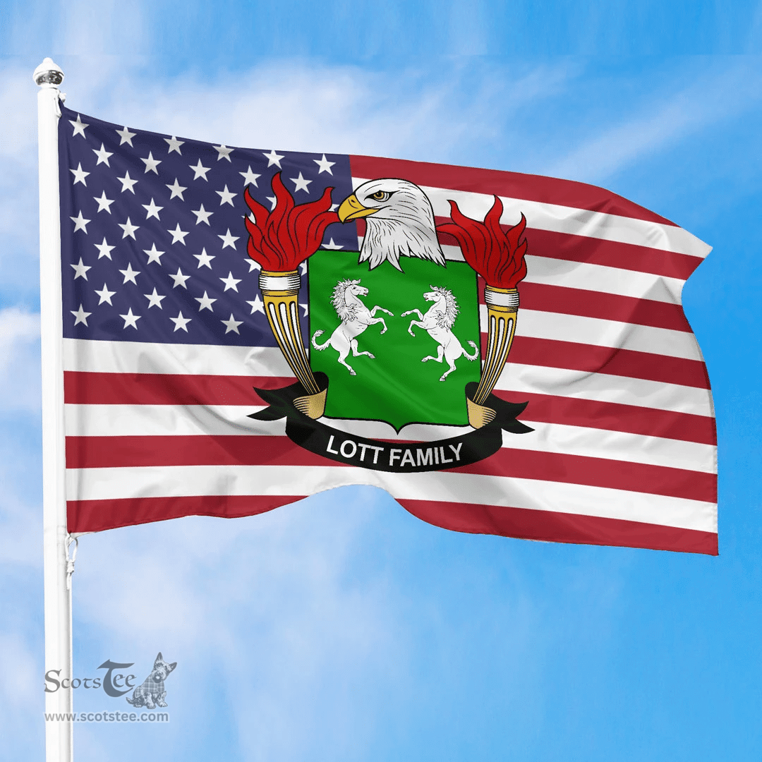 ScotsTee Shop American Lott Coat of Arms on American Flag U.S. Flag