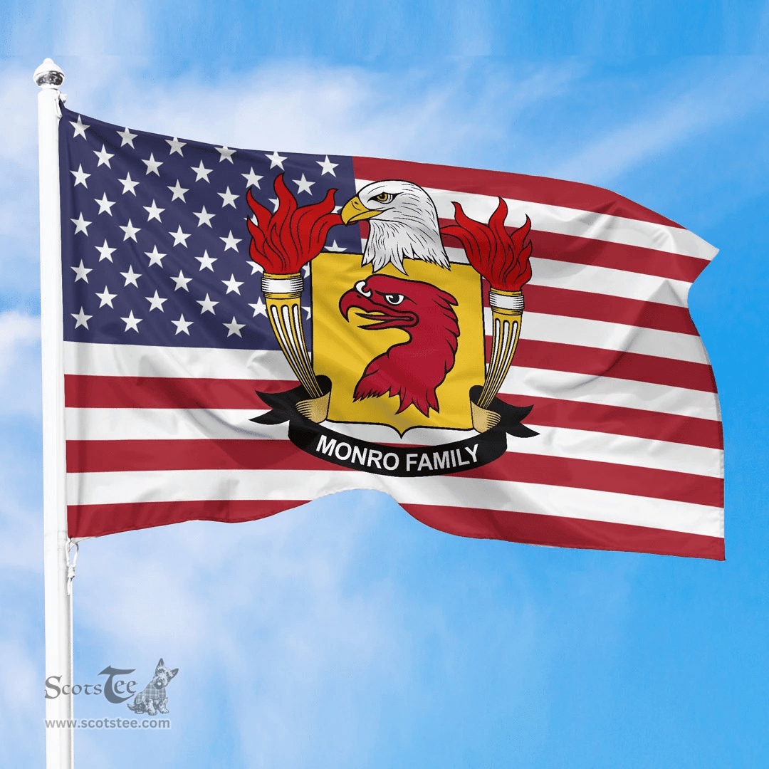 ScotsTee Shop American Monro Coat of Arms on American Flag U.S. Flag