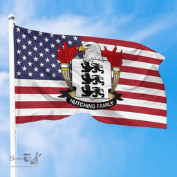 ScotsTee Shop American Hutchins Coat of Arms on American Flag U.S. Flag
