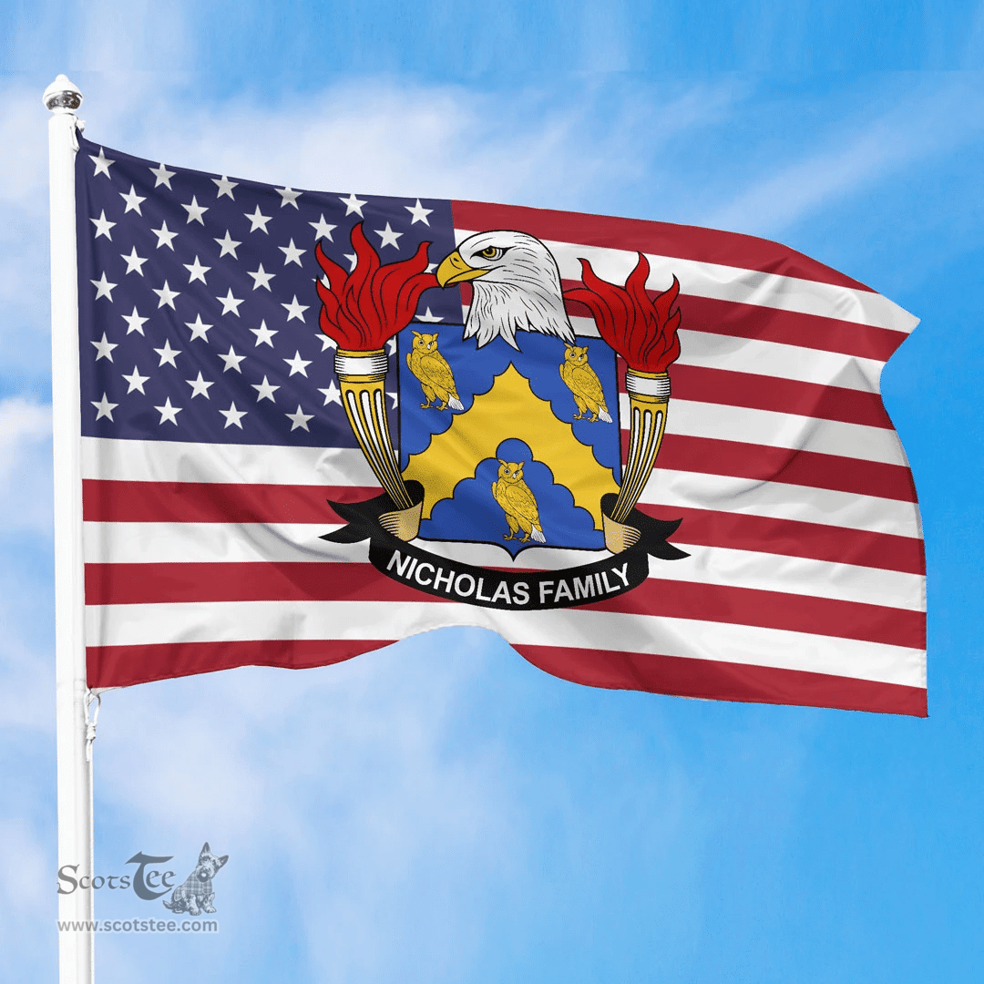 ScotsTee Shop American Nicholas Coat of Arms on American Flag U.S. Flag