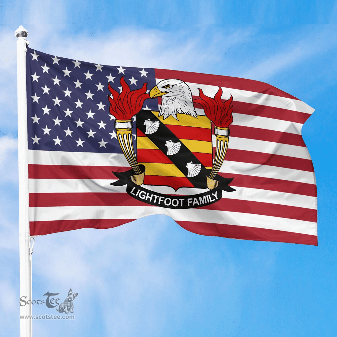 ScotsTee Shop American Lightfoot Coat of Arms on American Flag U.S. Flag