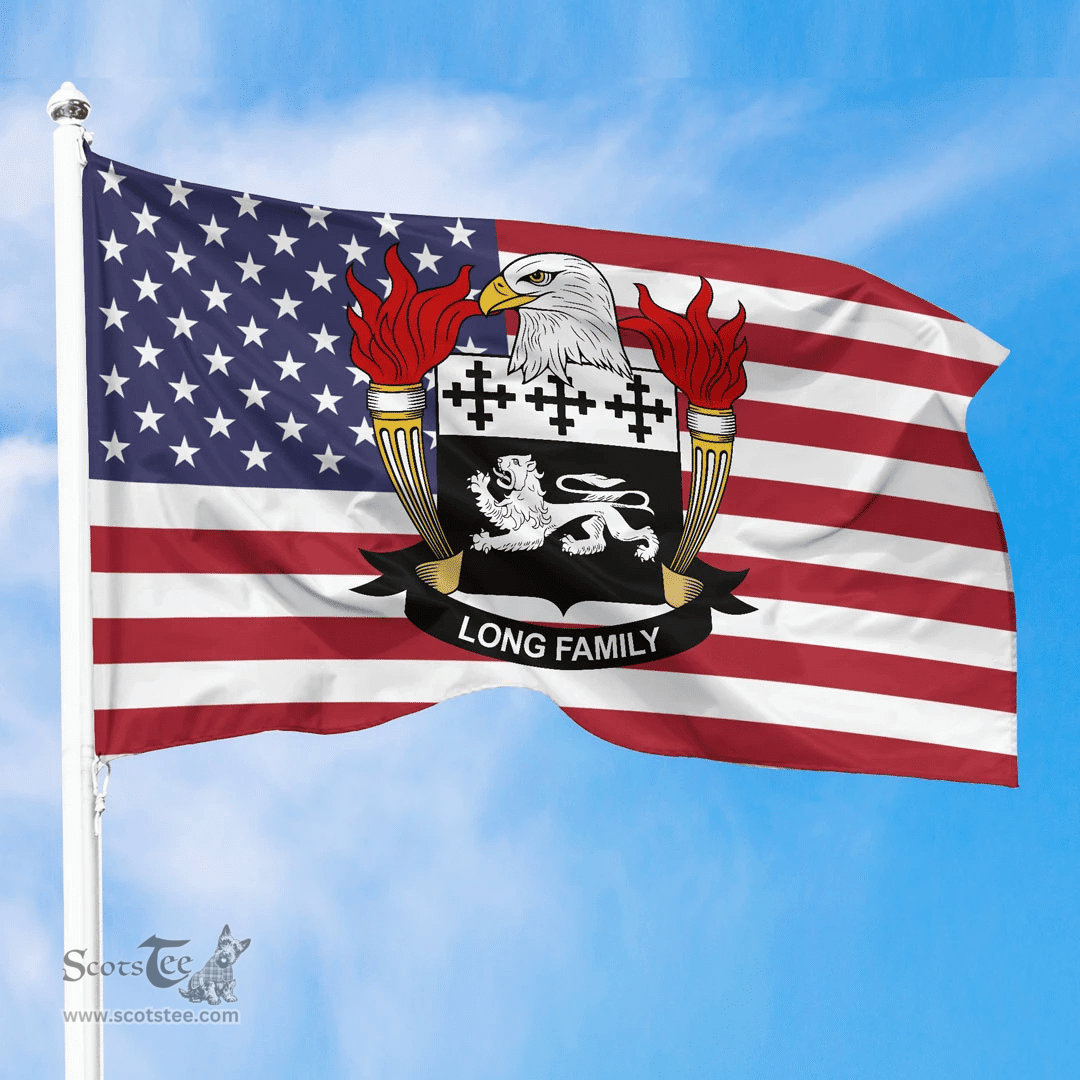 ScotsTee Shop American Long Coat of Arms on American Flag U.S. Flag