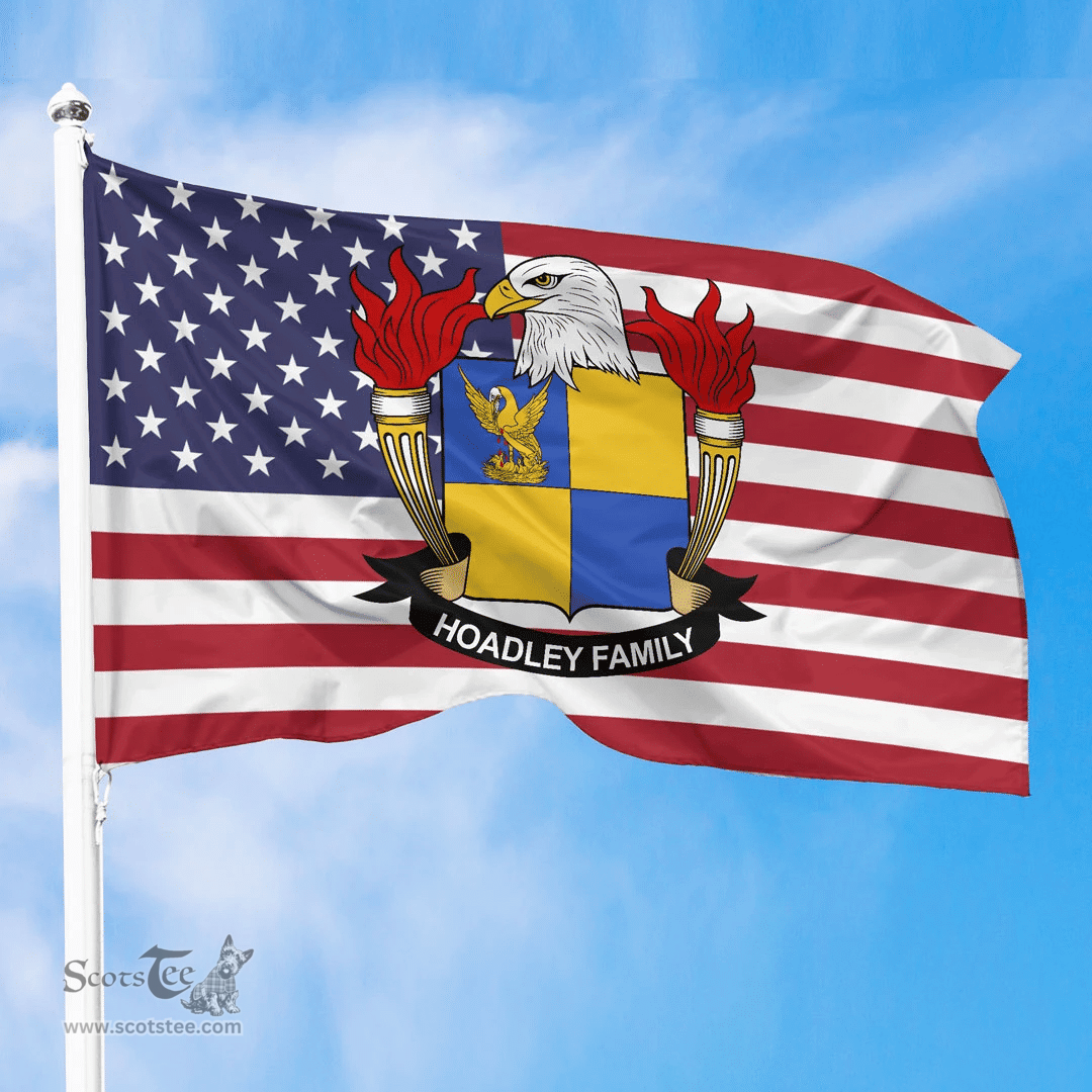 ScotsTee Shop American Hoadley Coat of Arms on American Flag U.S. Flag