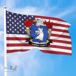 ScotsTee Shop American Lopez Coat of Arms on American Flag U.S. Flag