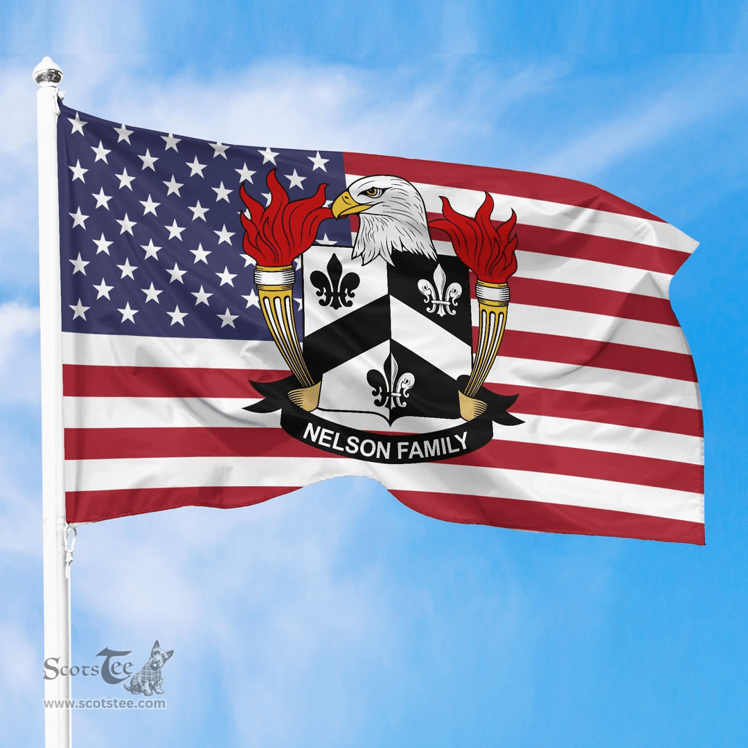 ScotsTee Shop American Nelson Coat of Arms on American Flag U.S. Flag