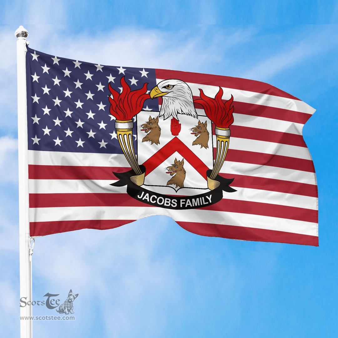 ScotsTee Shop American Jacobs Coat of Arms on American Flag U.S. Flag