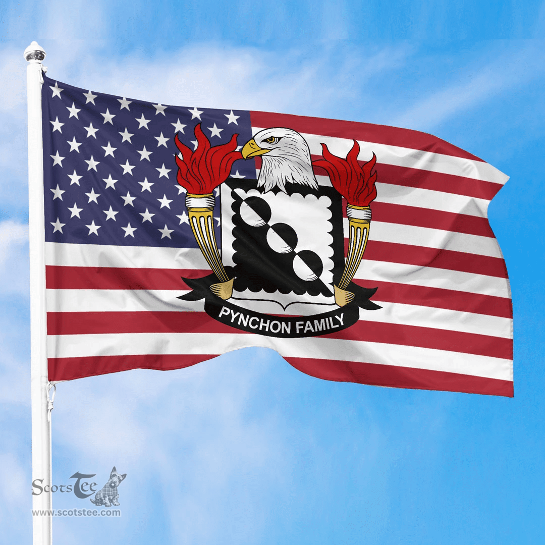 ScotsTee Shop American Pynchon Coat of Arms on American Flag U.S. Flag