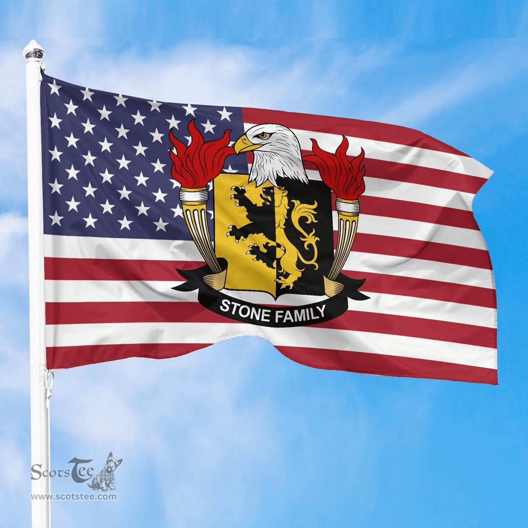 ScotsTee Shop American Stone Coat of Arms on American Flag U.S. Flag