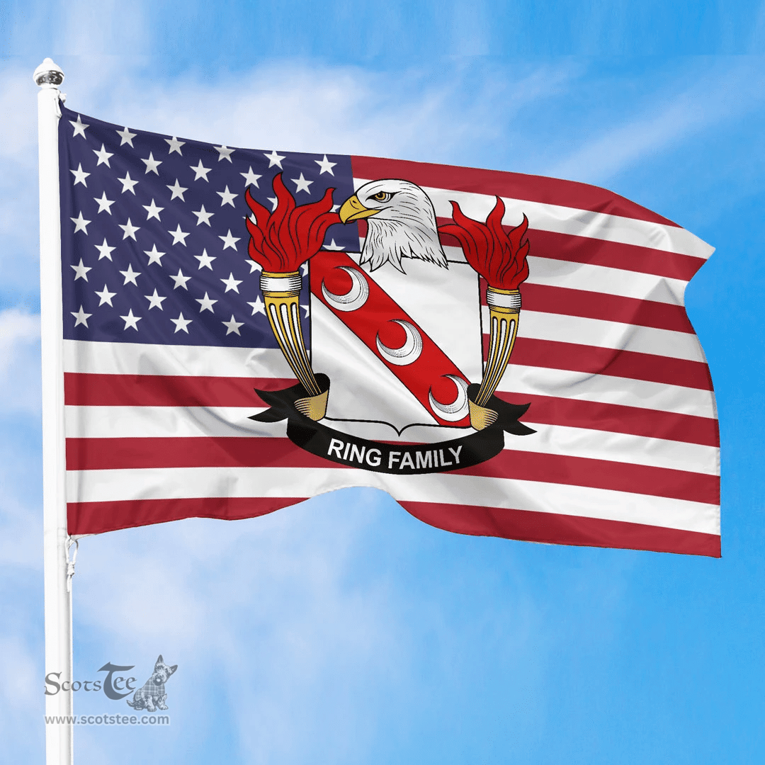 ScotsTee Shop American Ring Coat of Arms on American Flag U.S. Flag
