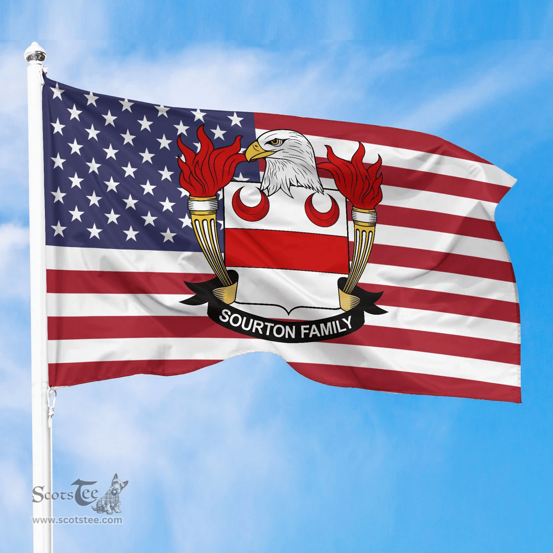 ScotsTee Shop American Sourton Coat of Arms on American Flag U.S. Flag
