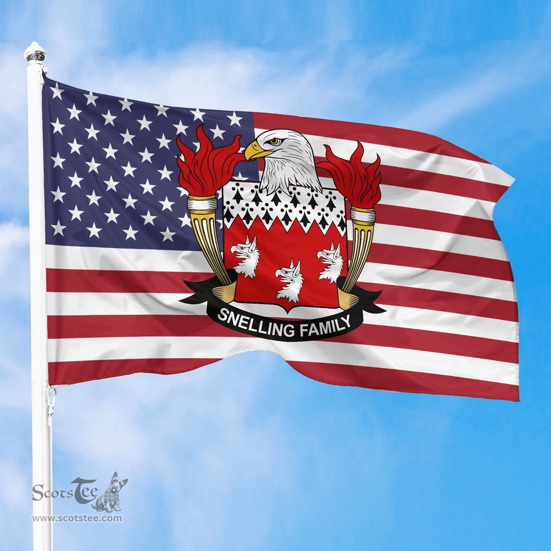 ScotsTee Shop American Snelling Coat of Arms on American Flag U.S. Flag