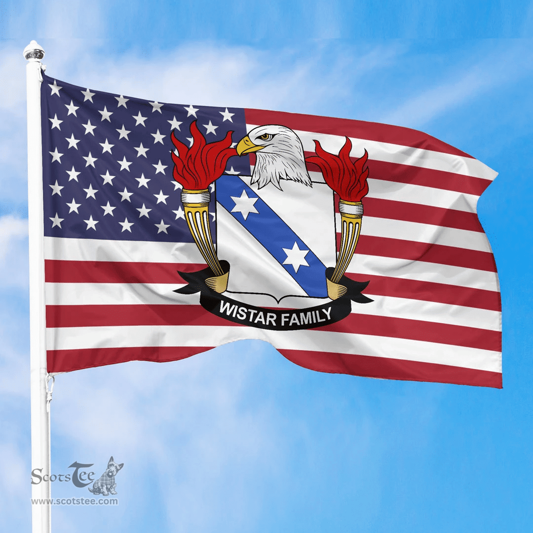 ScotsTee Shop American Wistar Coat of Arms on American Flag U.S. Flag