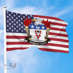 ScotsTee Shop American Thomson Coat of Arms on American Flag U.S. Flag