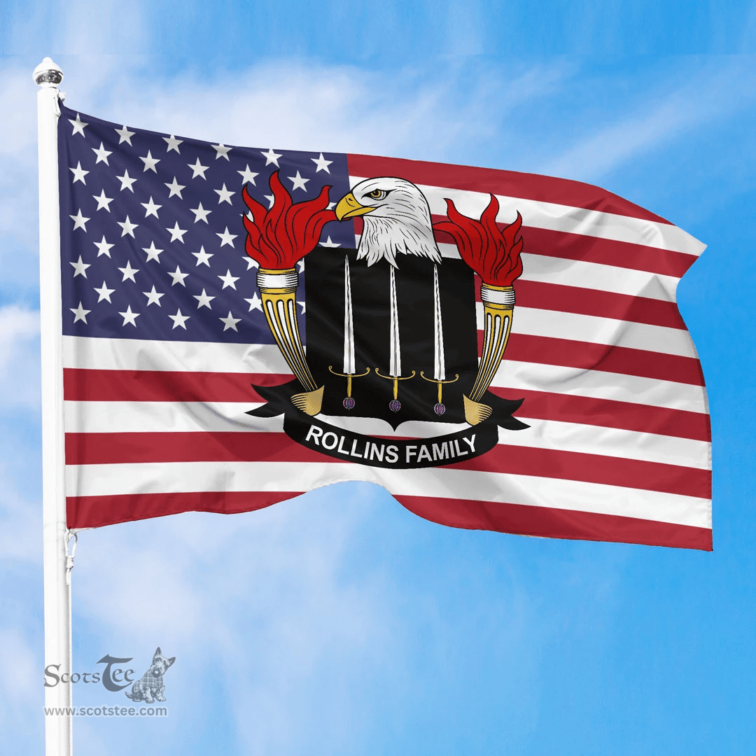 ScotsTee Shop American Rollins Coat of Arms on American Flag U.S. Flag