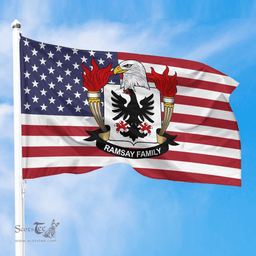 ScotsTee Shop American Ramsay Coat of Arms on American Flag U.S. Flag