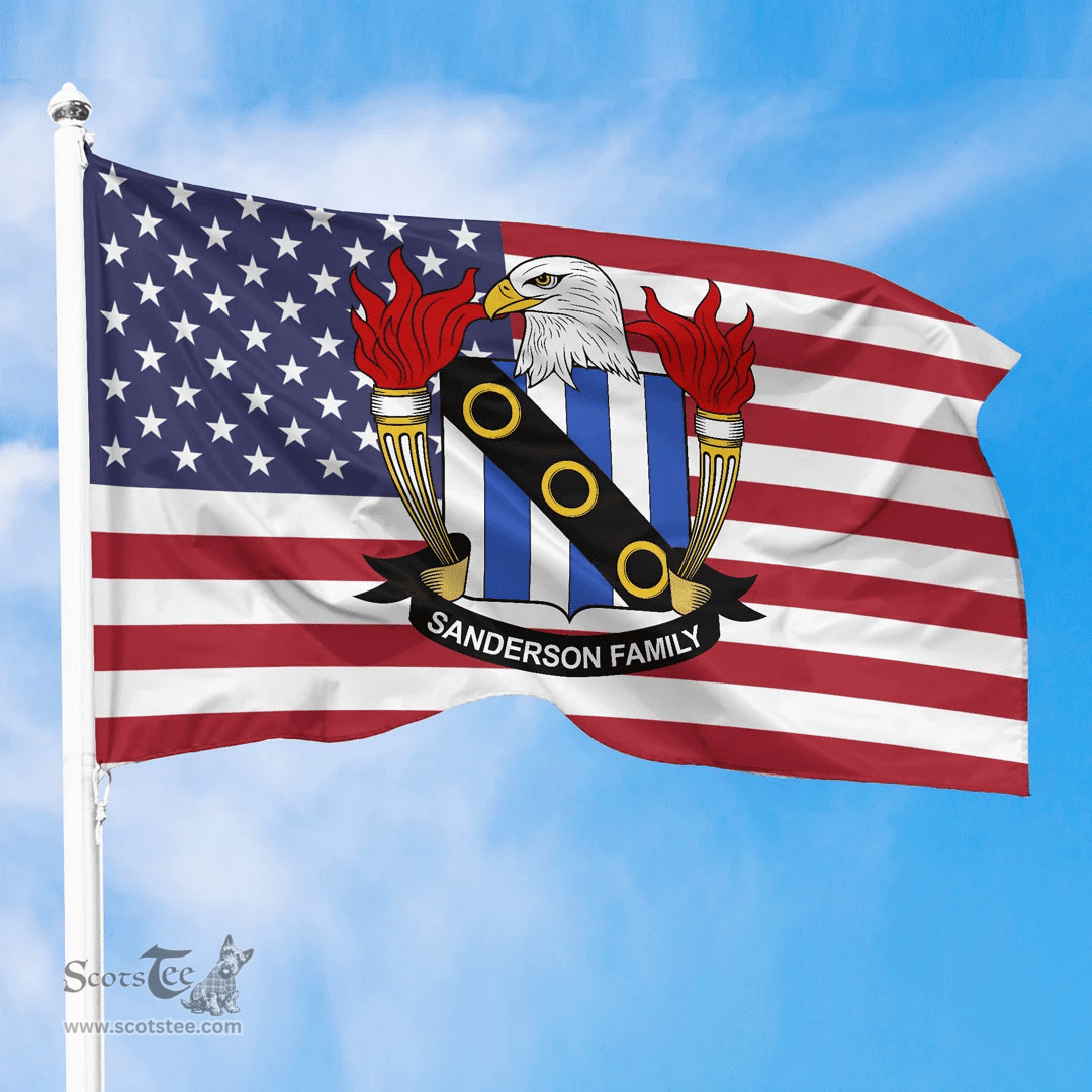 ScotsTee Shop American Sanderson Coat of Arms on American Flag U.S. Flag