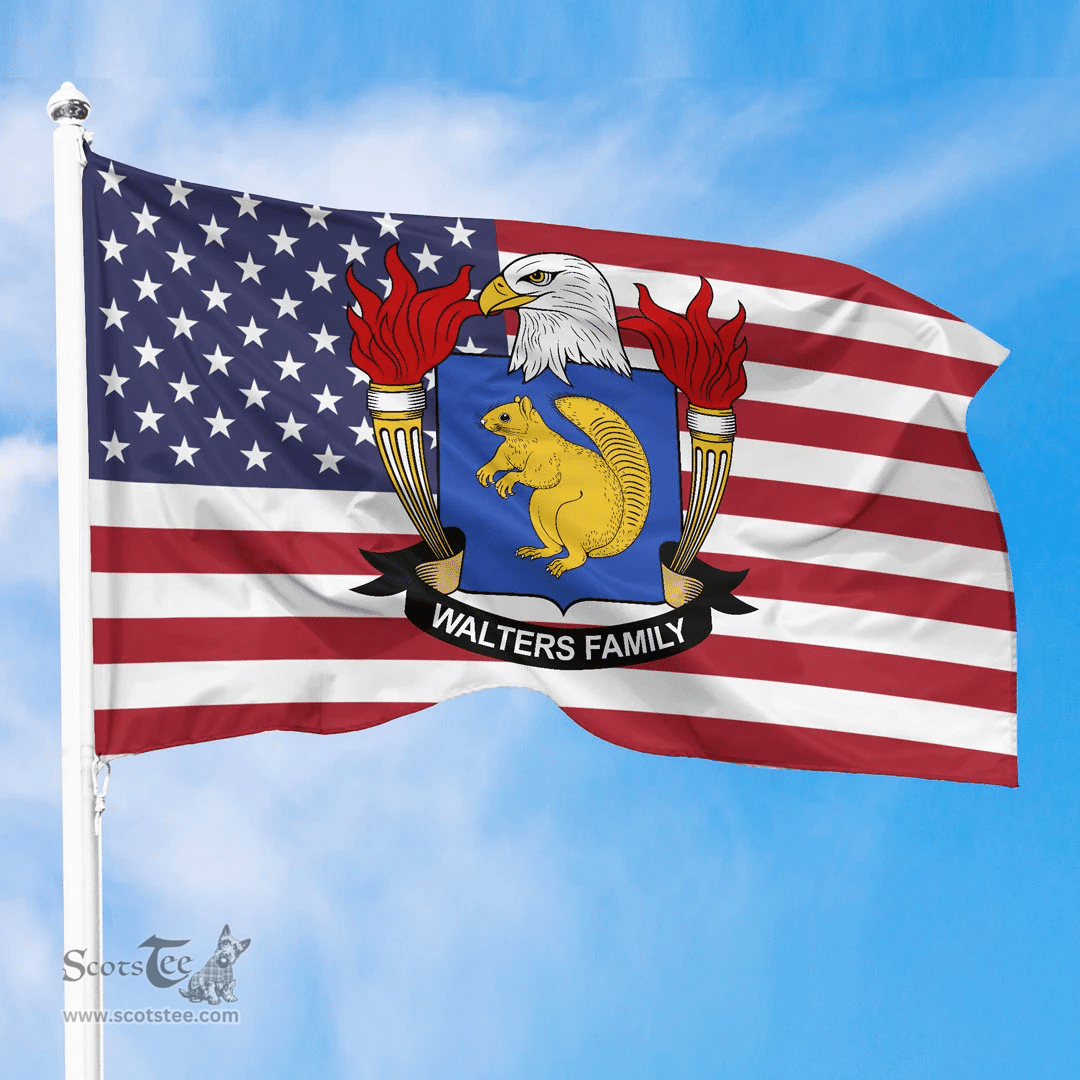 ScotsTee Shop American Walters Coat of Arms on American Flag U.S. Flag