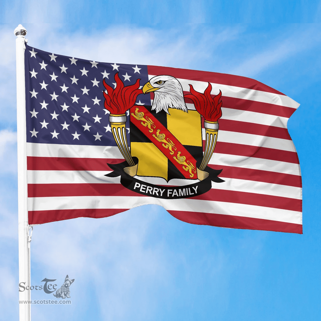 ScotsTee Shop American Perry Coat of Arms on American Flag U.S. Flag