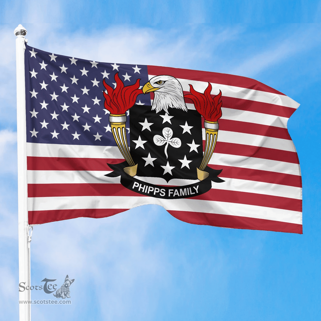 ScotsTee Shop American Phipps Coat of Arms on American Flag U.S. Flag
