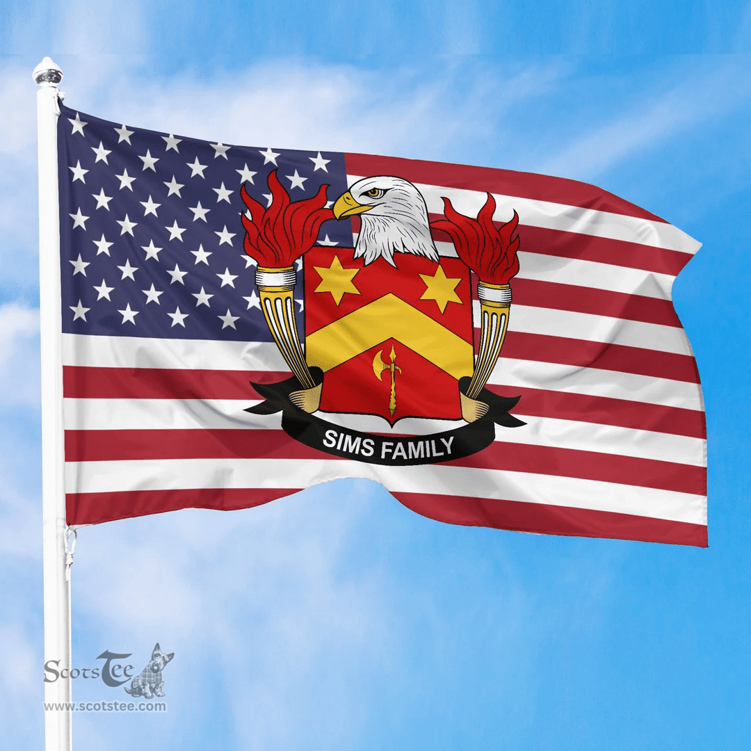 ScotsTee Shop American Sims Coat of Arms on American Flag U.S. Flag