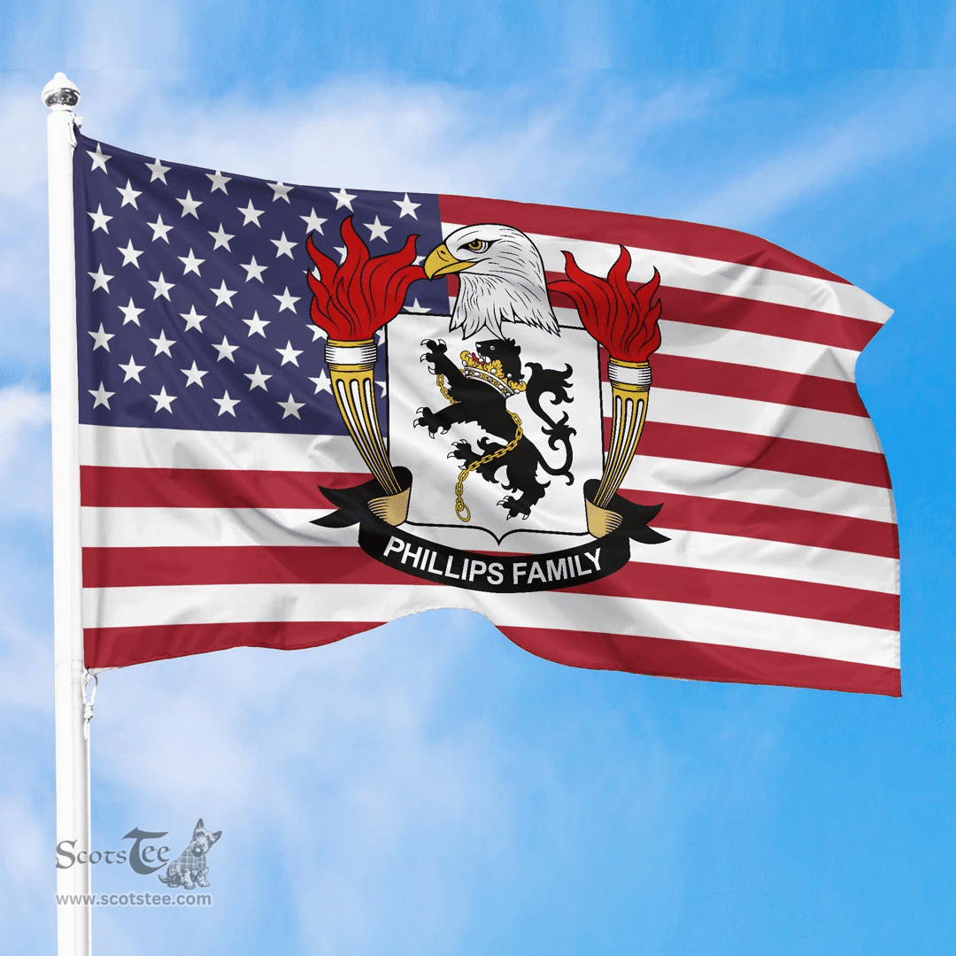ScotsTee Shop American Phillips Coat of Arms on American Flag U.S. Flag