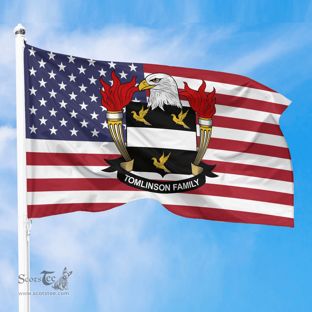 ScotsTee Shop American Tomlinson Coat of Arms on American Flag U.S. Flag
