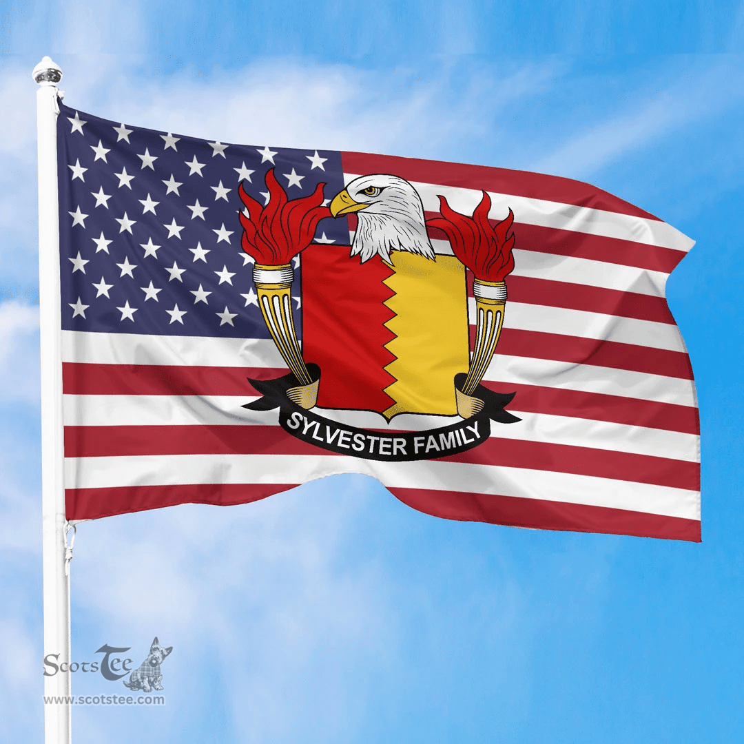 ScotsTee Shop American Sylvester Coat of Arms on American Flag U.S. Flag