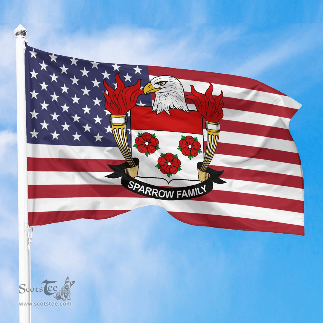 ScotsTee Shop American Sparrow Coat of Arms on American Flag U.S. Flag