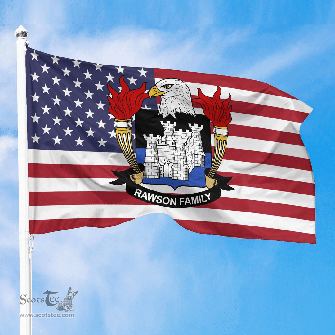 ScotsTee Shop American Rawson Coat of Arms on American Flag U.S. Flag
