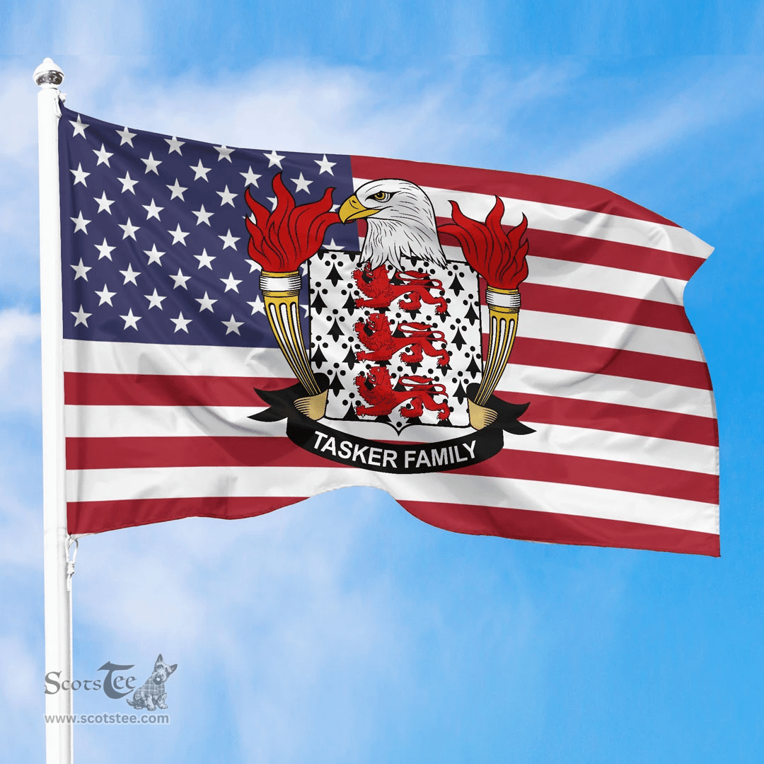ScotsTee Shop American Tasker Coat of Arms on American Flag U.S. Flag