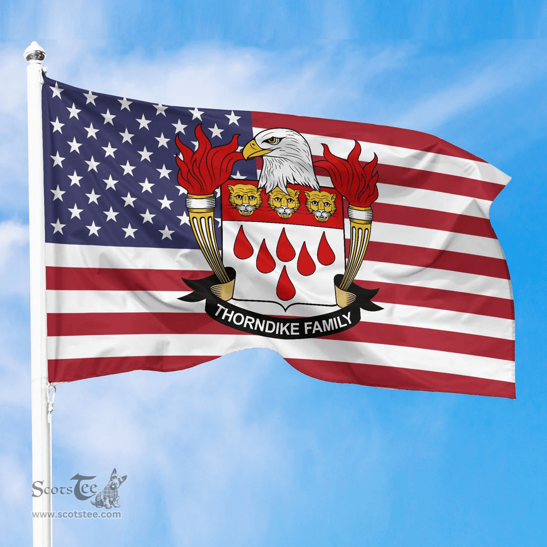 ScotsTee Shop American Thorndike Coat of Arms on American Flag U.S. Flag