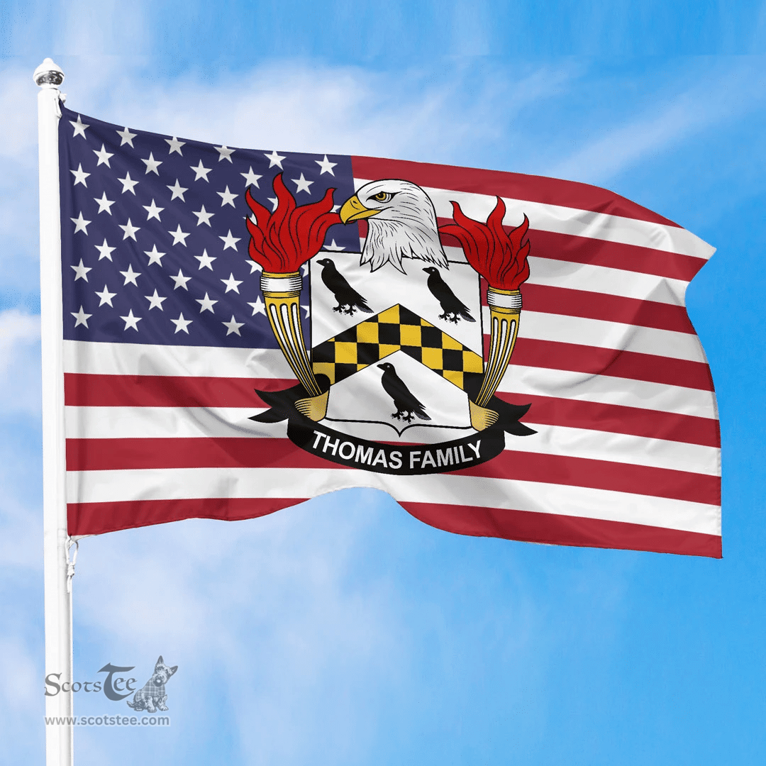 ScotsTee Shop American Thomas Coat of Arms on American Flag U.S. Flag