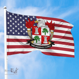 ScotsTee Shop American Van-Voorhis Coat of Arms on American Flag U.S. Flag