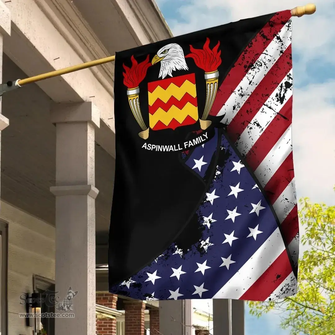 American Aspinwall Coat of Arms on American Flag U.S. Flag Garden Flag/ House Flag
