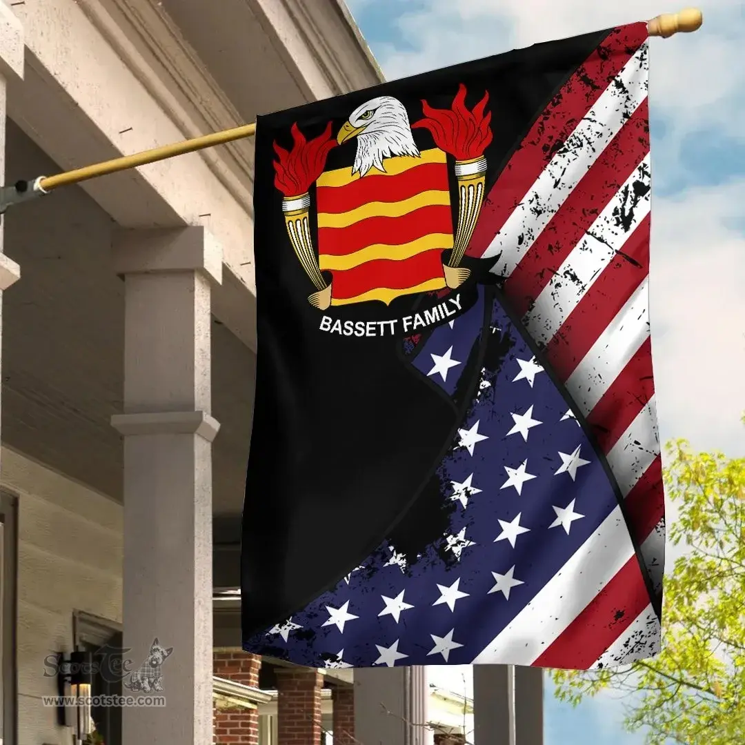 American Bassett Coat of Arms on American Flag U.S. Flag Garden Flag/ House Flag