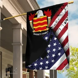 American Bassett Coat of Arms on American Flag U.S. Flag Garden Flag/ House Flag