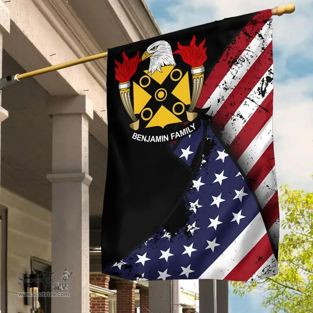 American Benjamin Coat of Arms on American Flag U.S. Flag Garden Flag/ House Flag