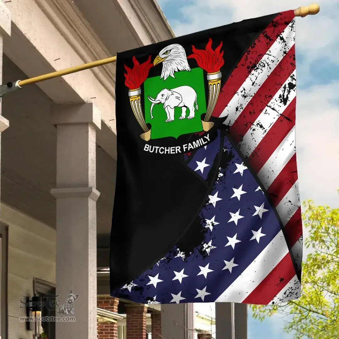 American Butcher Coat of Arms on American Flag U.S. Flag Garden Flag/ House Flag