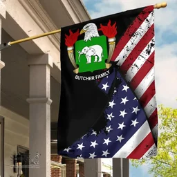 American Butcher Coat of Arms on American Flag U.S. Flag Garden Flag/ House Flag