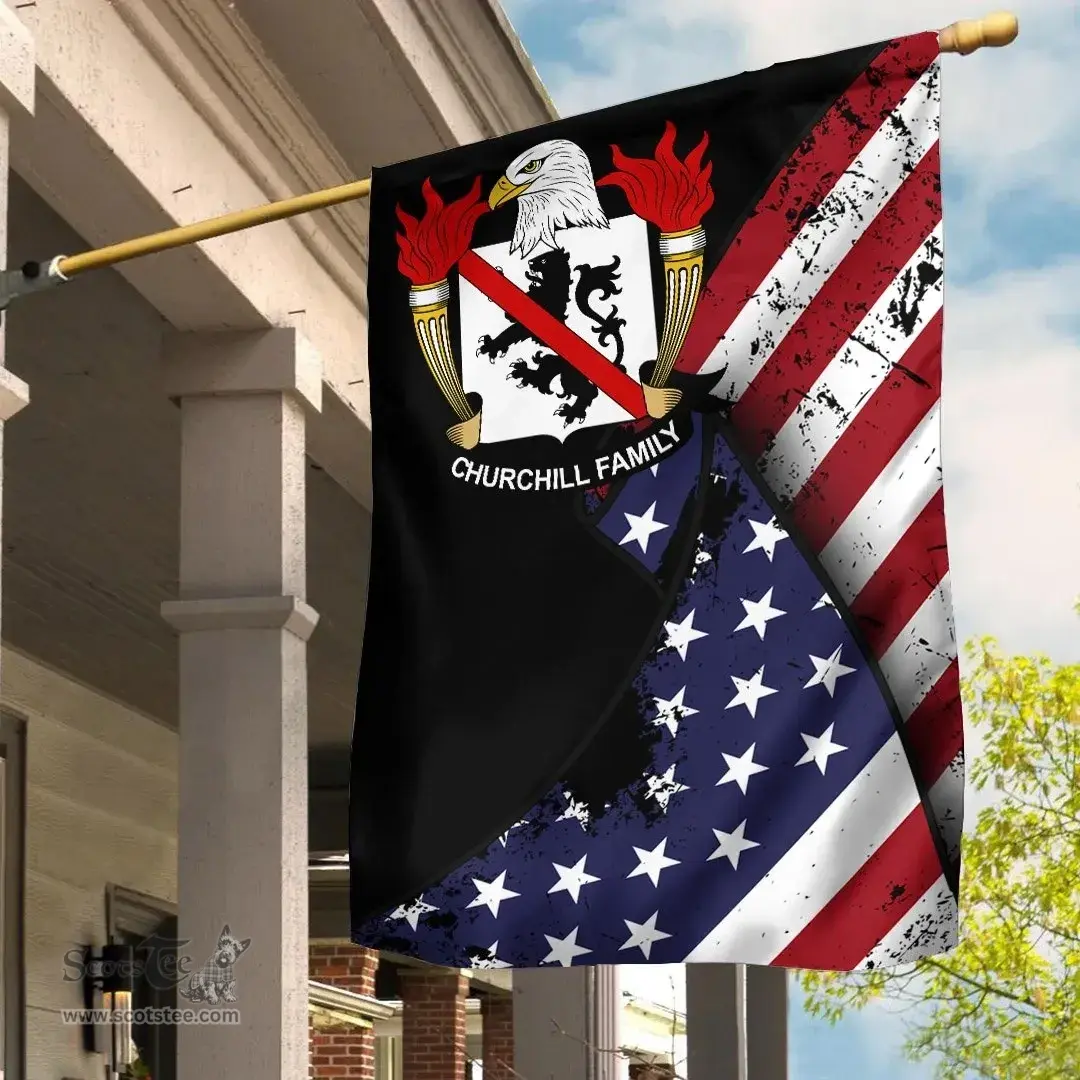 American Churchill Coat of Arms on American Flag U.S. Flag Garden Flag/ House Flag