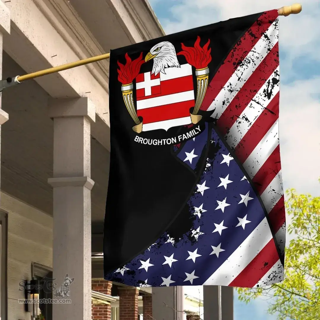 American Broughton Coat of Arms on American Flag U.S. Flag Garden Flag/ House Flag