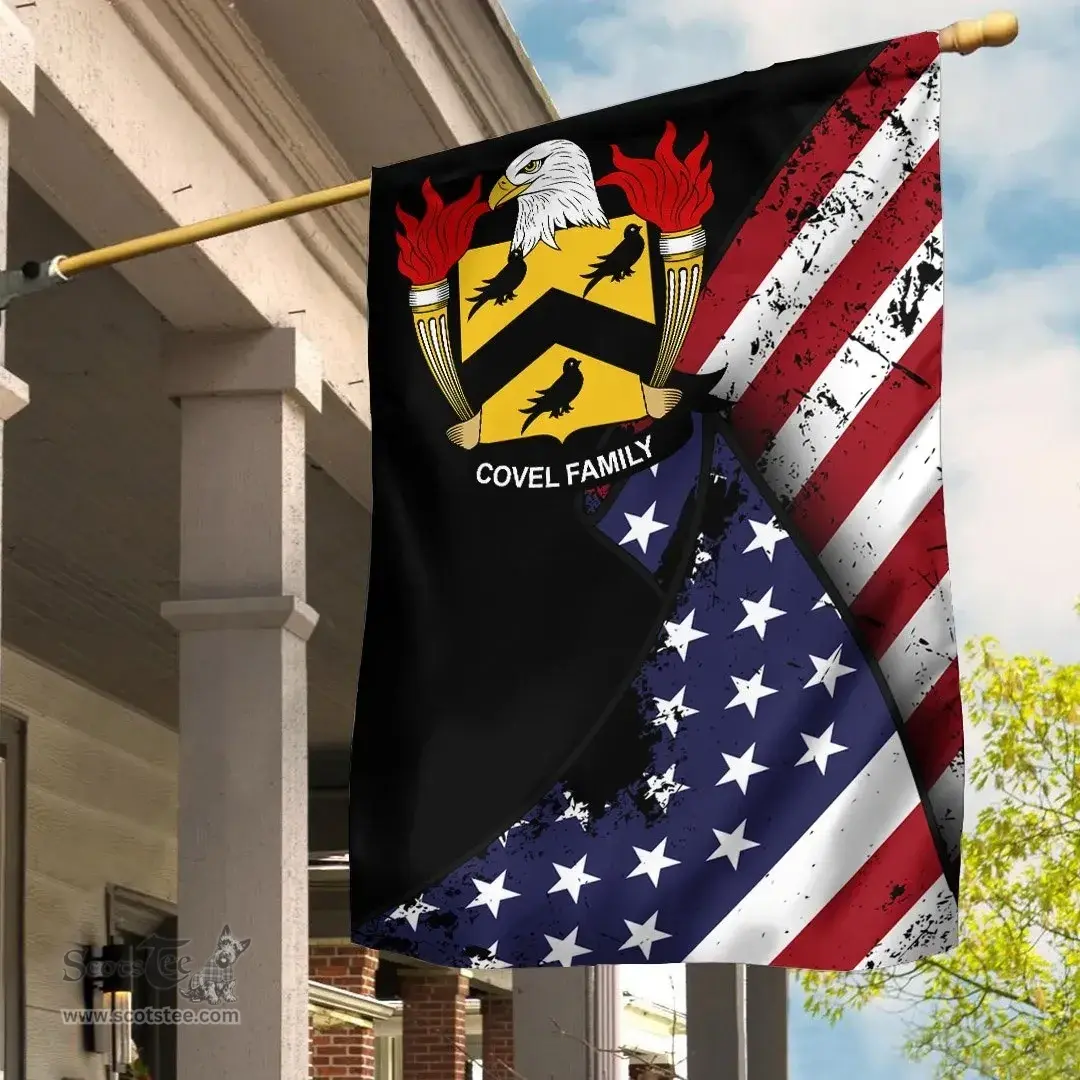American Covel Coat of Arms on American Flag U.S. Flag Garden Flag/ House Flag