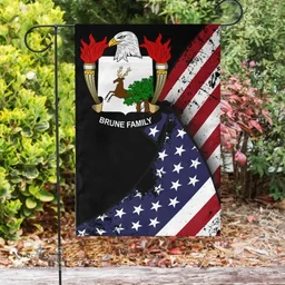American Brune Coat of Arms on American Flag U.S. Flag Garden Flag/ House Flag