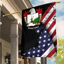 American Brune Coat of Arms on American Flag U.S. Flag Garden Flag/ House Flag