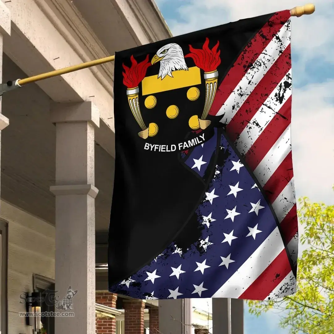 American Byfield Coat of Arms on American Flag U.S. Flag Garden Flag/ House Flag