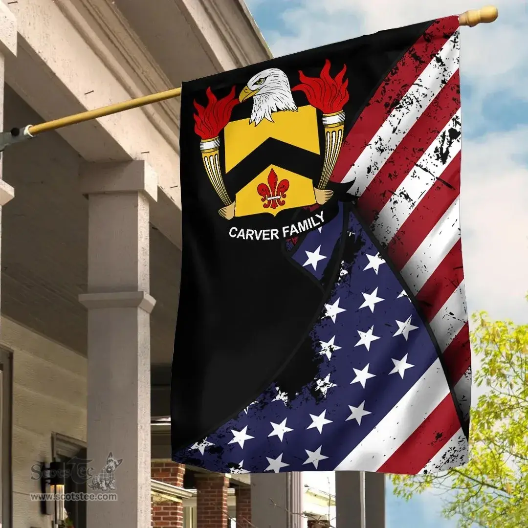 American Carver Coat of Arms on American Flag U.S. Flag Garden Flag/ House Flag