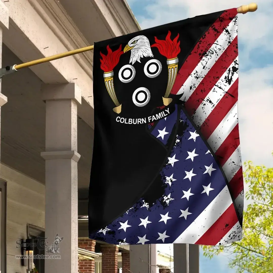 American Colburn Coat of Arms on American Flag U.S. Flag Garden Flag/ House Flag