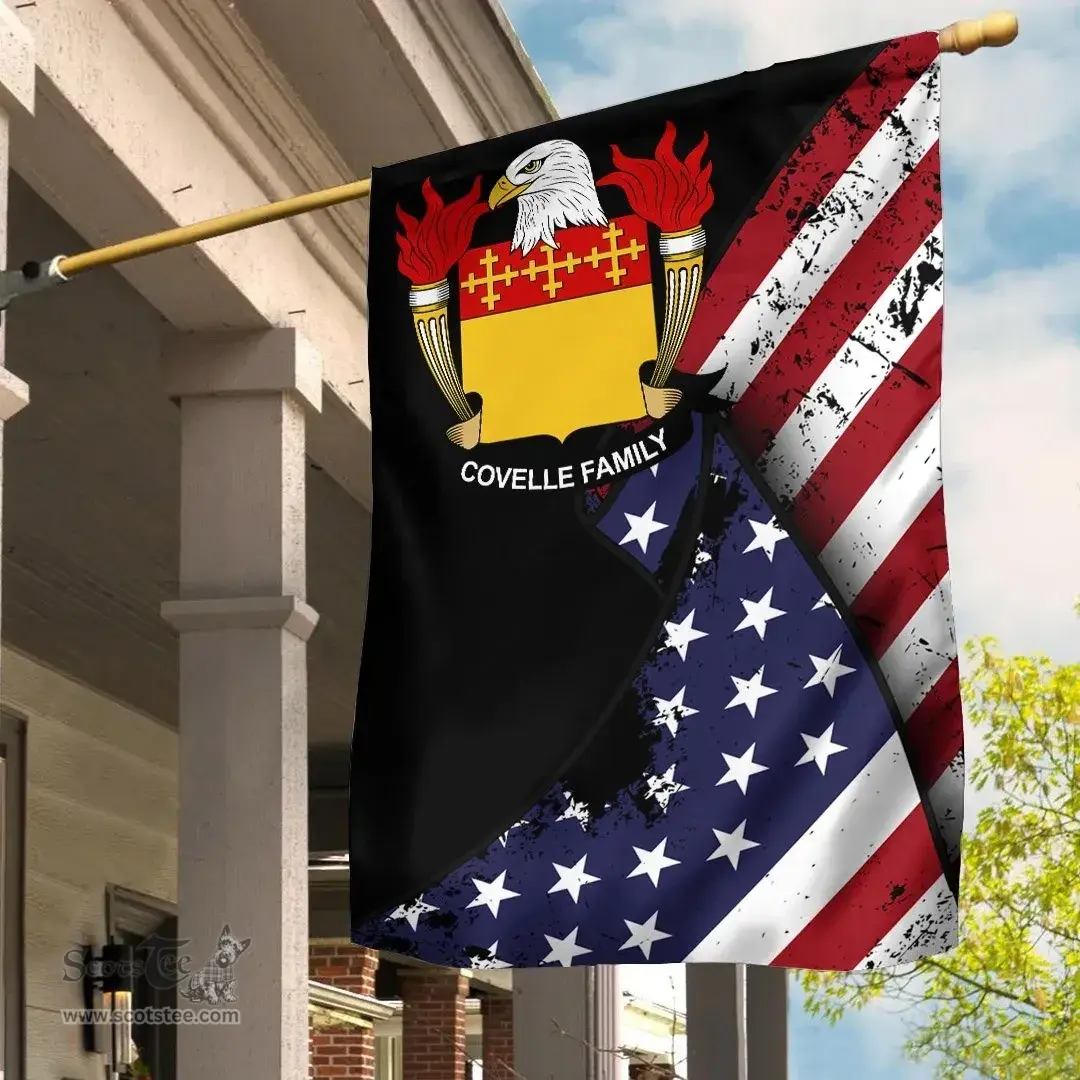 American Covelle Coat of Arms on American Flag U.S. Flag Garden Flag/ House Flag