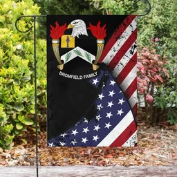 American Bromfield Coat of Arms on American Flag U.S. Flag Garden Flag/ House Flag